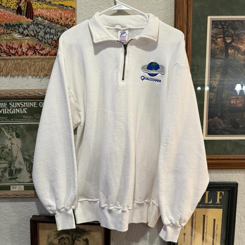 Vintage 80s RARE Qualcomm California Communications Tech Sweatshirt Size Large - Picture 1 of 7